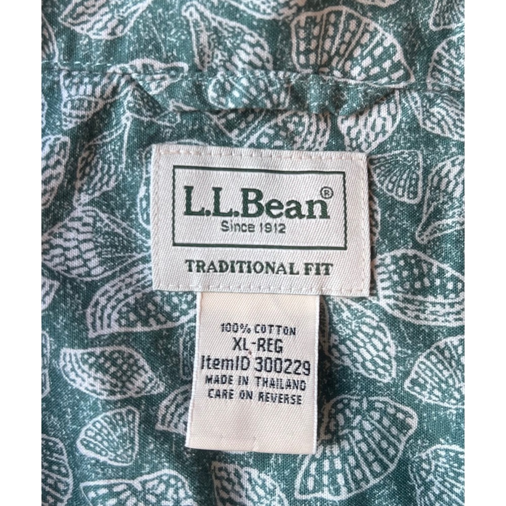 LL Bean Mens XL Traditional Fit Seashell Print Cotton Button Down Shirt 300229 - Picture 3 of 6